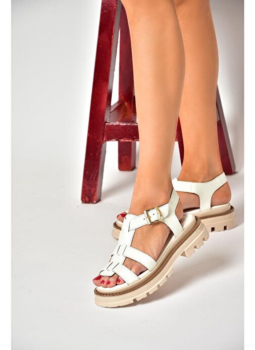 S437302009 Beyaz Kalın Tabanlı Kadın Sandalet - Görsel 6