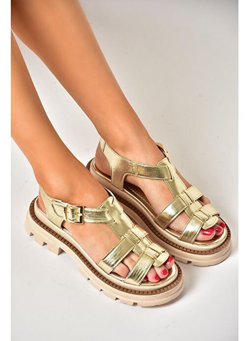 S437302009 Altın Kalın Tabanlı Kadın Sandalet - Görsel 2