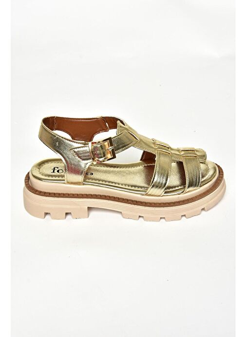 S437302009 Altın Kalın Tabanlı Kadın Sandalet - Görsel 6