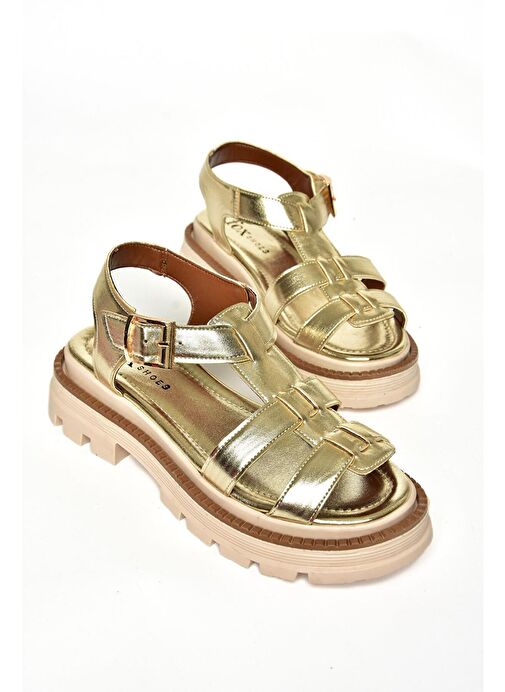 S437302009 Altın Kalın Tabanlı Kadın Sandalet - Görsel 8