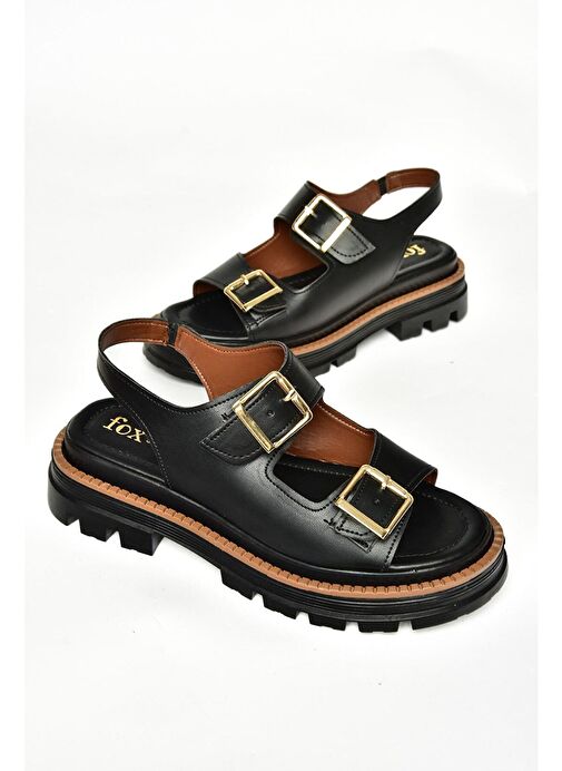 S437302209 Siyah Kalın Tabanlı Kadın Sandalet - Görsel 8