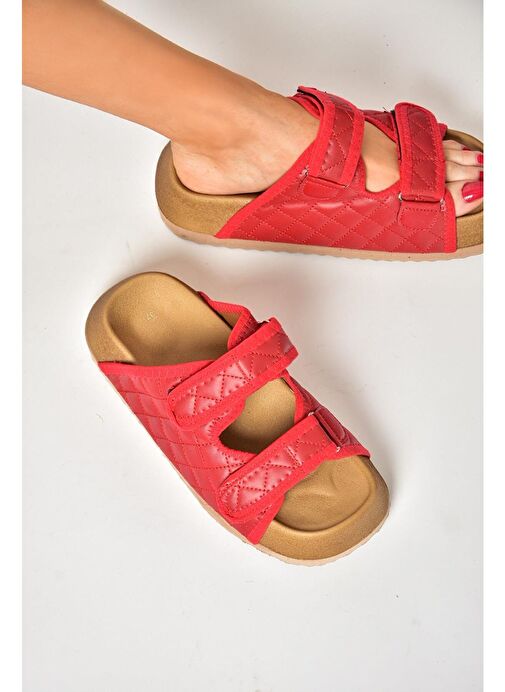 S811546209 Kırmızı Kalın Tabanlı Kadın Terlik - Görsel 2