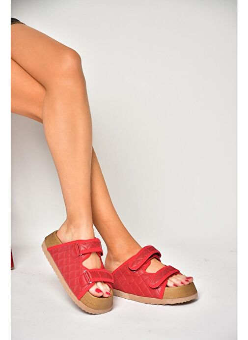 S811546209 Kırmızı Kalın Tabanlı Kadın Terlik - Görsel 3