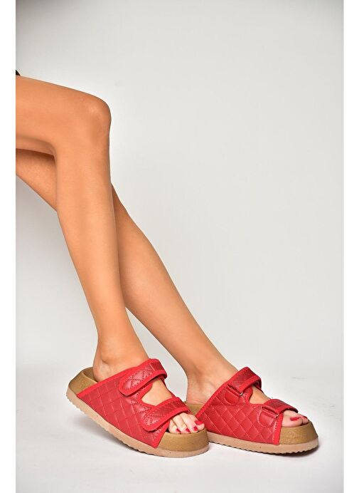 S811546209 Kırmızı Kalın Tabanlı Kadın Terlik - Görsel 4