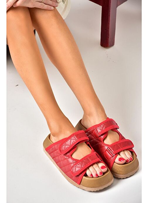 S811546209 Kırmızı Kalın Tabanlı Kadın Terlik - Görsel 5
