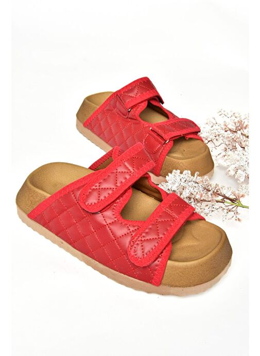 S811546209 Kırmızı Kalın Tabanlı Kadın Terlik - Görsel 8