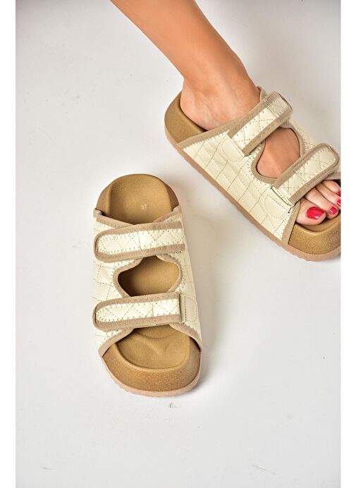 S811546209 Bej Kalın Tabanlı Kadın Terlik - Görsel 5