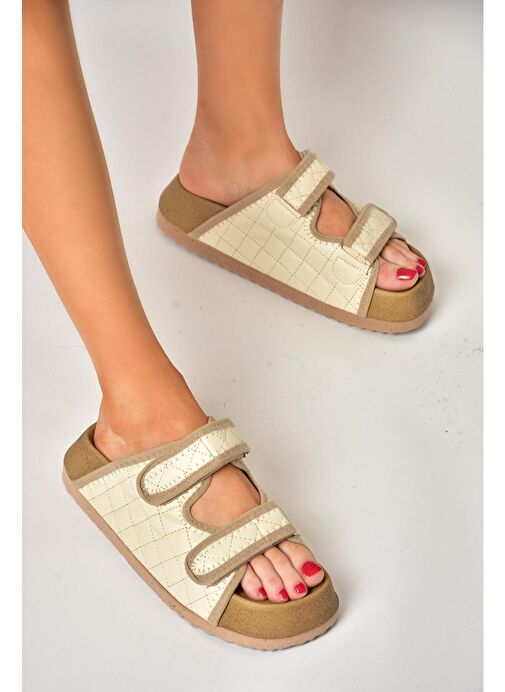 S811546209 Bej Kalın Tabanlı Kadın Terlik - Görsel 3