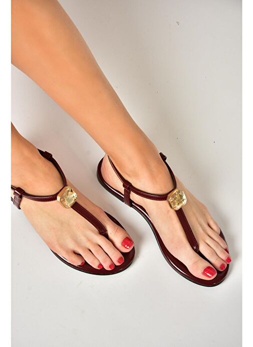 S272095209 Bordo Parmak Arası Kadın Sandalet - Görsel 2