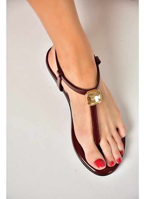 S272095209 Bordo Parmak Arası Kadın Sandalet - Görsel 5