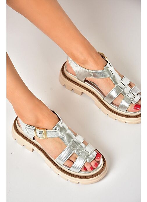 S437302009 Gümüş Kalın Tabanlı Kadın Sandalet - Görsel 2