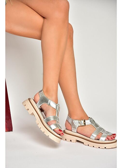 S437302009 Gümüş Kalın Tabanlı Kadın Sandalet - Görsel 4