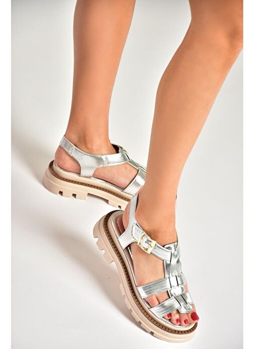 S437302009 Gümüş Kalın Tabanlı Kadın Sandalet - Görsel 5