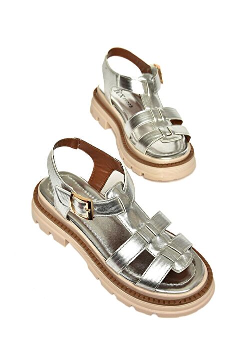 S437302009 Gümüş Kalın Tabanlı Kadın Sandalet - Görsel 7