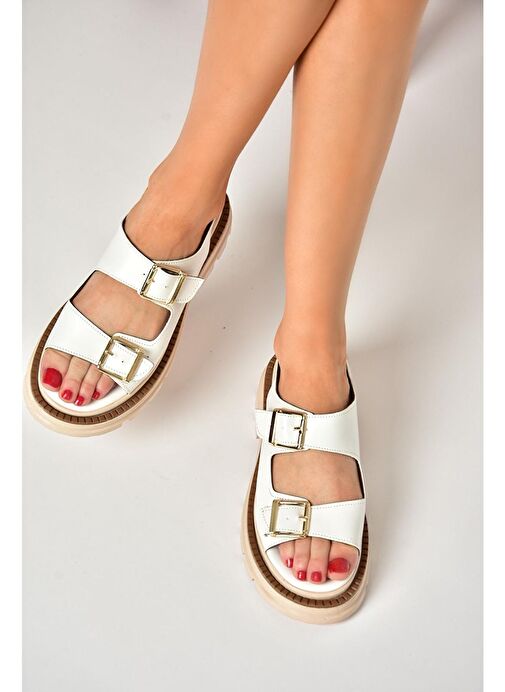 S437302209 Beyaz Kalın Tabanlı Kadın Sandalet - Görsel 2