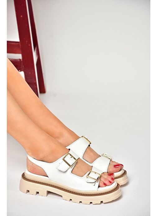 S437302209 Beyaz Kalın Tabanlı Kadın Sandalet - Görsel 3