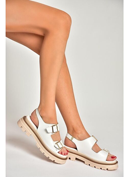 S437302209 Beyaz Kalın Tabanlı Kadın Sandalet - Görsel 4