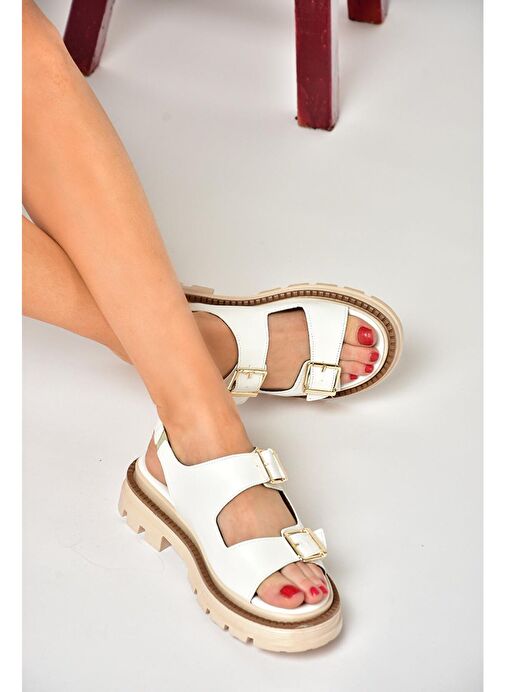 S437302209 Beyaz Kalın Tabanlı Kadın Sandalet - Görsel 5