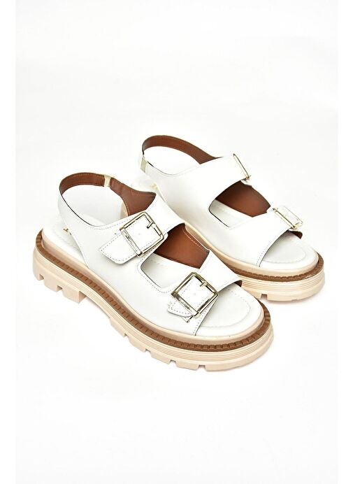 S437302209 Beyaz Kalın Tabanlı Kadın Sandalet - Görsel 8