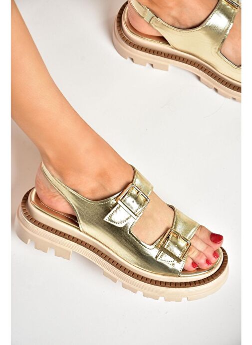 S437302209 Altın Kalın Tabanlı Kadın Sandalet - Görsel 2