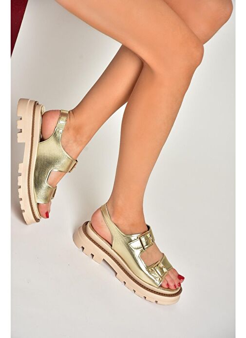 S437302209 Altın Kalın Tabanlı Kadın Sandalet - Görsel 6