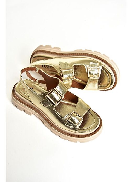 S437302209 Altın Kalın Tabanlı Kadın Sandalet - Görsel 9