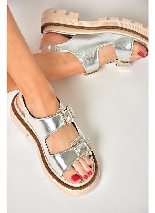 S437302209 Gümüş Kalın Tabanlı Kadın Sandalet - Görsel 2