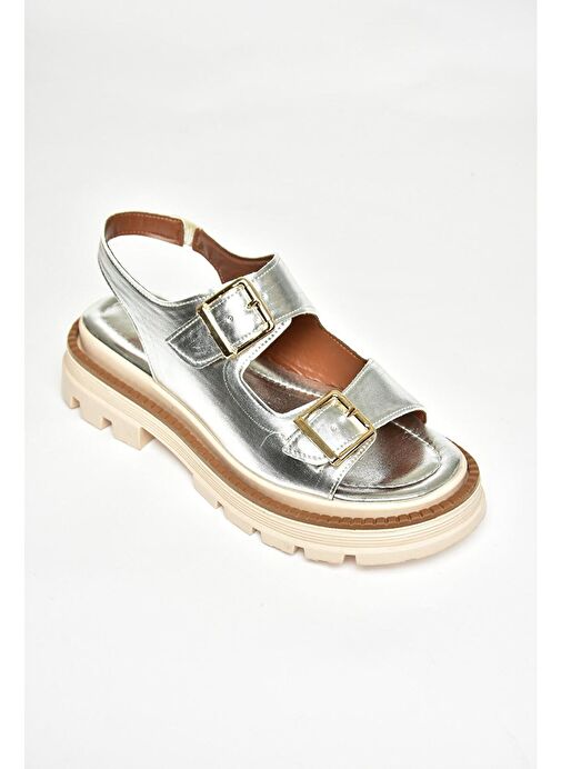 S437302209 Gümüş Kalın Tabanlı Kadın Sandalet - Görsel 6