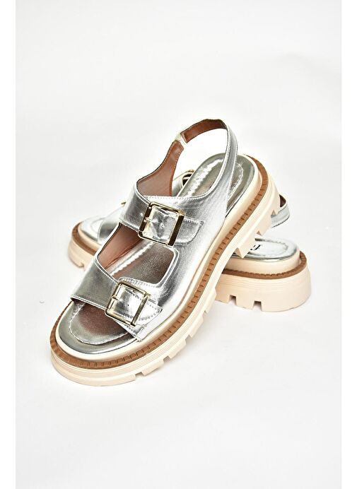 S437302209 Gümüş Kalın Tabanlı Kadın Sandalet - Görsel 7