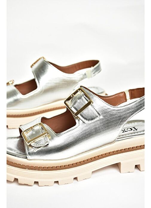 S437302209 Gümüş Kalın Tabanlı Kadın Sandalet - Görsel 9