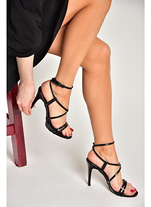 S997066308 Siyah Rugan İnce Topuklu Kadın Abiye Ayakkabı - Görsel 2