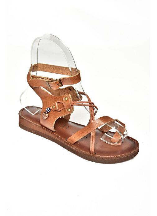 S374781503 Taba Hakiki Deri Parmak Arası Kadın Sandalet - Görsel 6