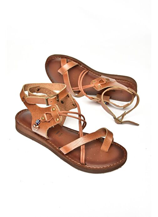 S374781503 Taba Hakiki Deri Parmak Arası Kadın Sandalet - Görsel 8