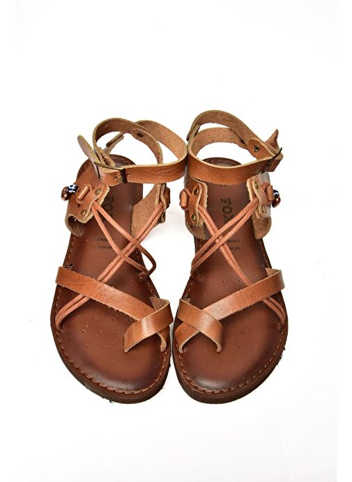 S374781503 Taba Hakiki Deri Parmak Arası Kadın Sandalet - Görsel 9