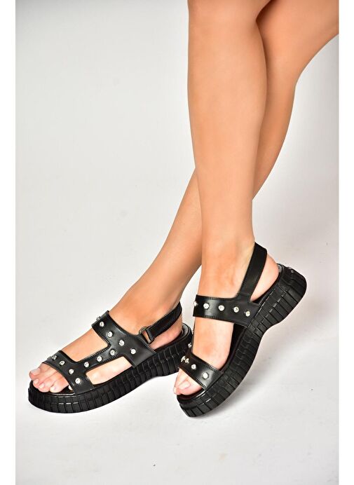 S610576609 Siyah Kalın Tabanlı Kadın Sandalet - Görsel 2