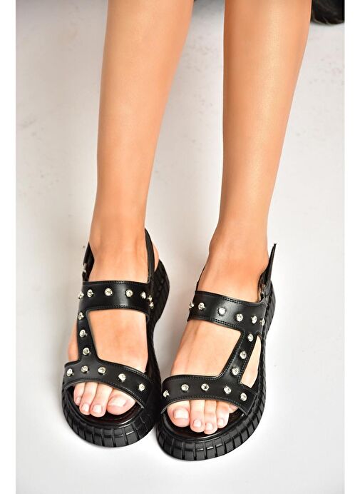 S610576609 Siyah Kalın Tabanlı Kadın Sandalet - Görsel 3