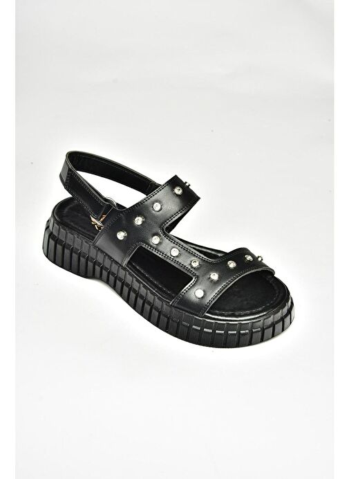 S610576609 Siyah Kalın Tabanlı Kadın Sandalet - Görsel 9