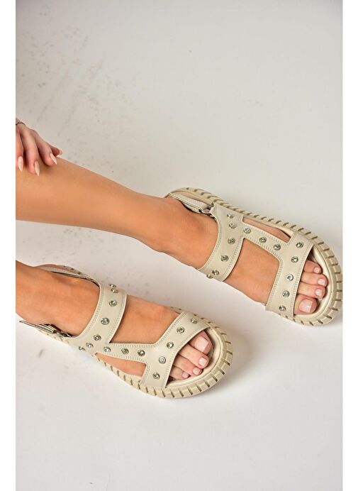 S610576609 Bej Kalın Tabanlı Kadın Sandalet - Görsel 5