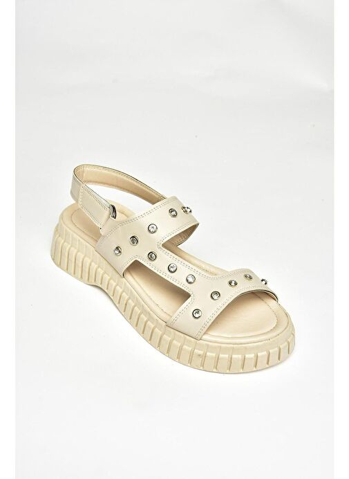 S610576609 Bej Kalın Tabanlı Kadın Sandalet - Görsel 7