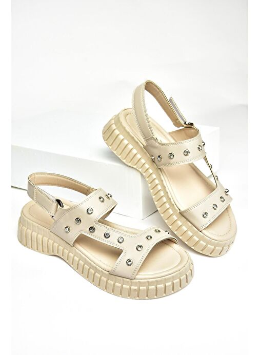 S610576609 Bej Kalın Tabanlı Kadın Sandalet - Görsel 8