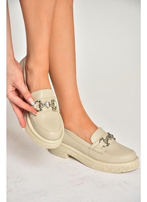 S996613009 Bej Kalın Tabanlı Makosen Ayakkabı - Görsel 2