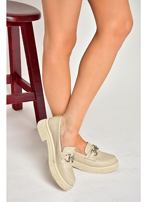 S996613009 Bej Kalın Tabanlı Makosen Ayakkabı - Görsel 3