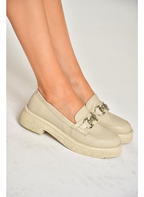 S996613009 Bej Kalın Tabanlı Makosen Ayakkabı - Görsel 4