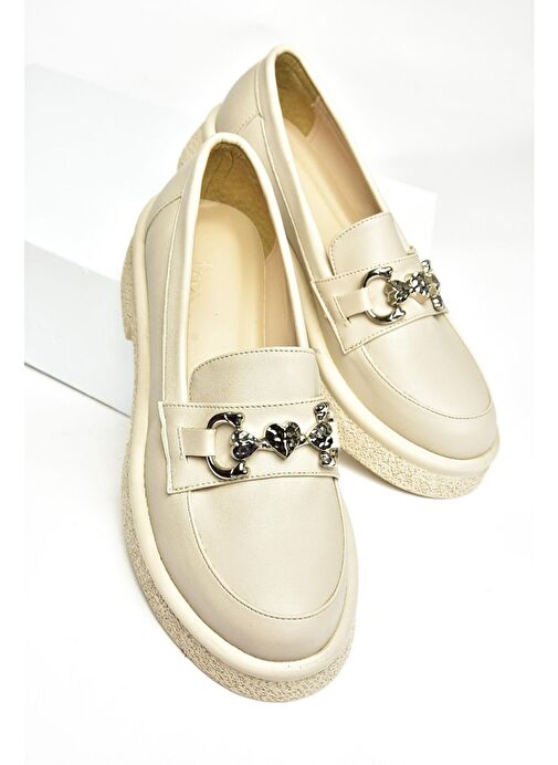 S996613009 Bej Kalın Tabanlı Makosen Ayakkabı - Görsel 5