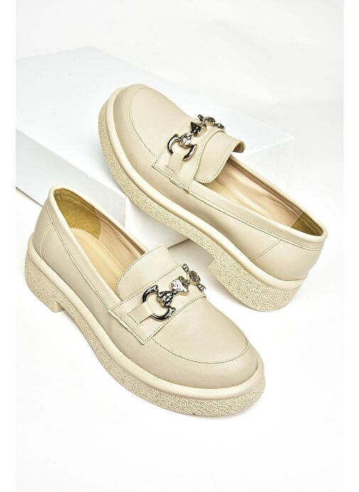 S996613009 Bej Kalın Tabanlı Makosen Ayakkabı - Görsel 6