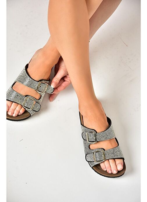 S777527502 Siyah Süet Taşlı Kadın Terlik - Görsel 3