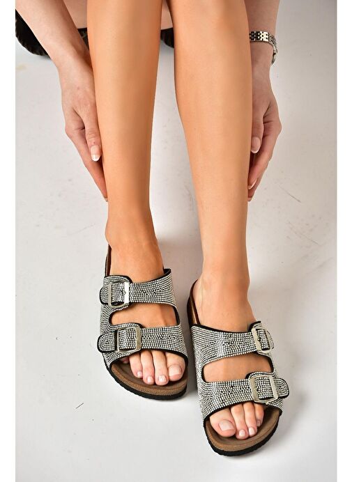 S777527502 Siyah Süet Taşlı Kadın Terlik - Görsel 5