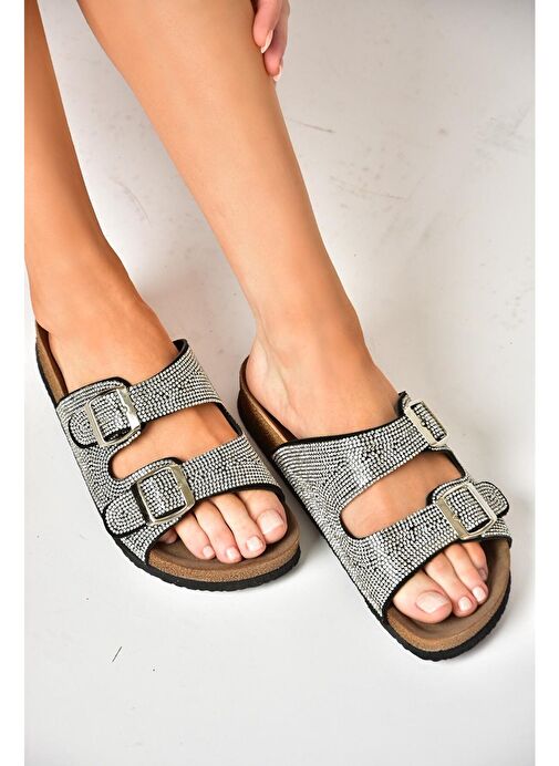 S777527502 Siyah Süet Taşlı Kadın Terlik - Görsel 6