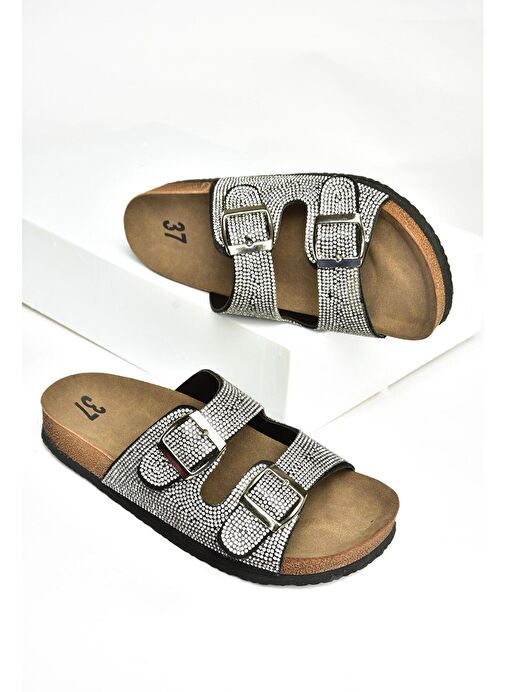 S777527502 Siyah Süet Taşlı Kadın Terlik - Görsel 9