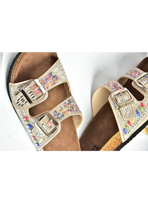 S777528302 Bej Süet Taşlı Kadın Terlik - Görsel 3